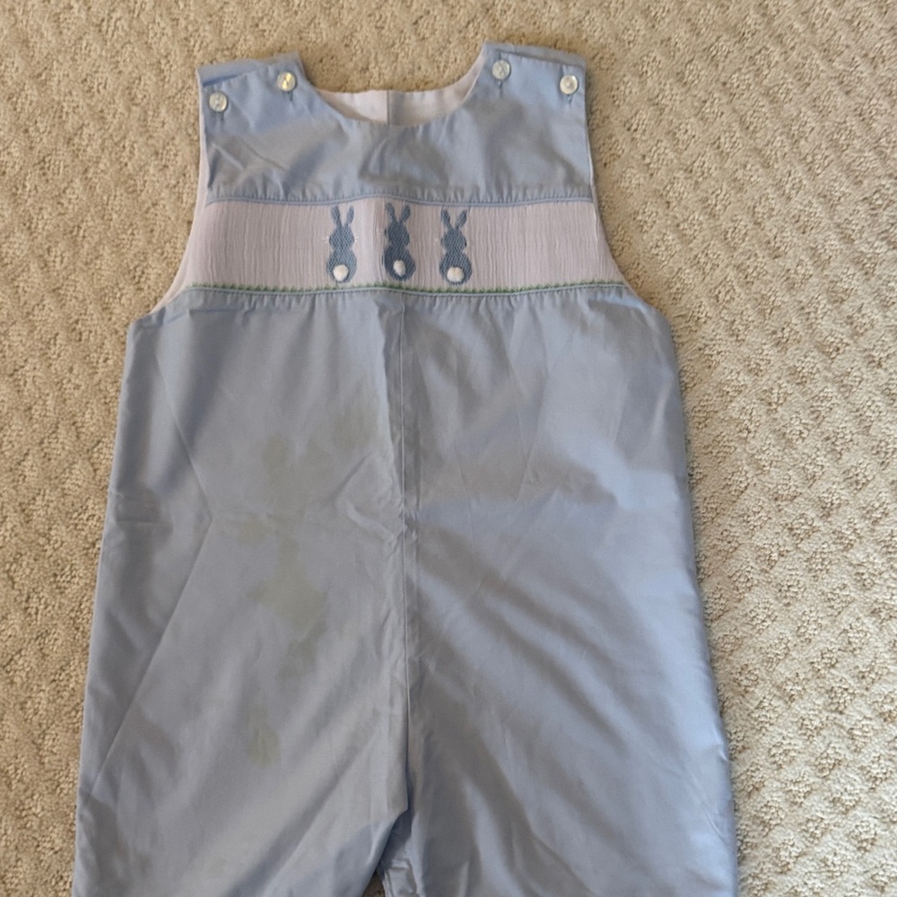 Baby Blue Smocked Bunny Shortalls